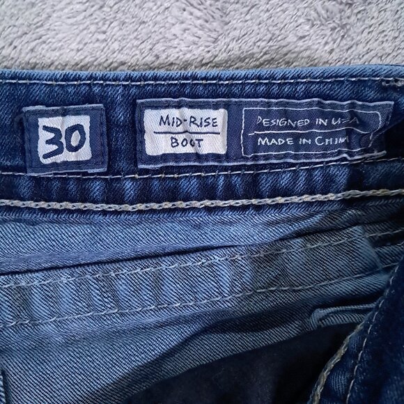 Miss Me Jean Womens 31x28, Tag 30x32 Blue Denim Bootcut Embellished Hemmed Up - Picture 14 of 16